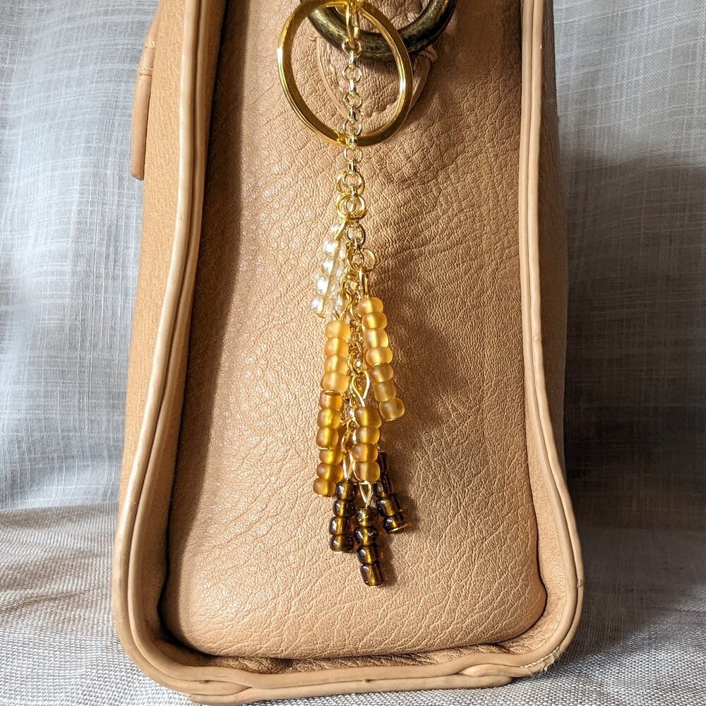 GOLD & BROWN OMBRÉ BEADED CHARM FOR PURSE HANDBAG TOTE BACKPACK OR KEYCHAIN